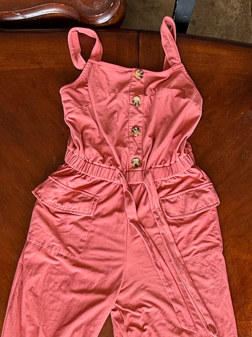 Derek Heart Coral Pink Button-Front Wide-Leg Jumpsuit with Belt